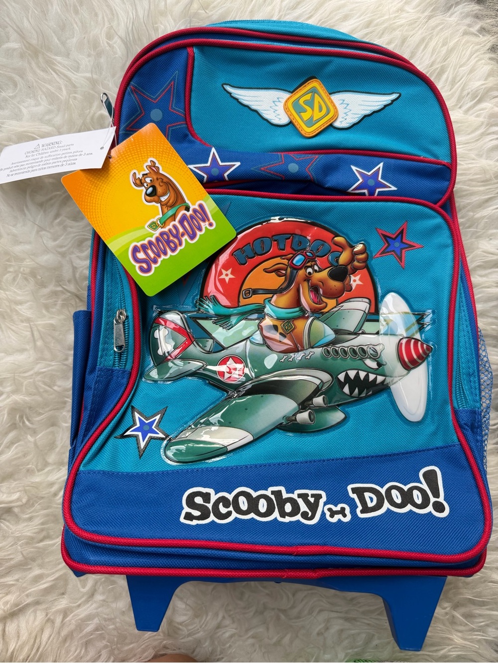 Kids Blue Trolley Backpack  2YK with Plane Graphic